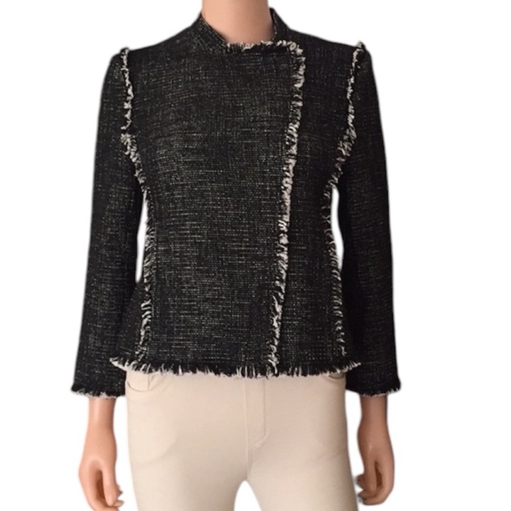 NWOT Ann Taylor black white fringe zipper jacket